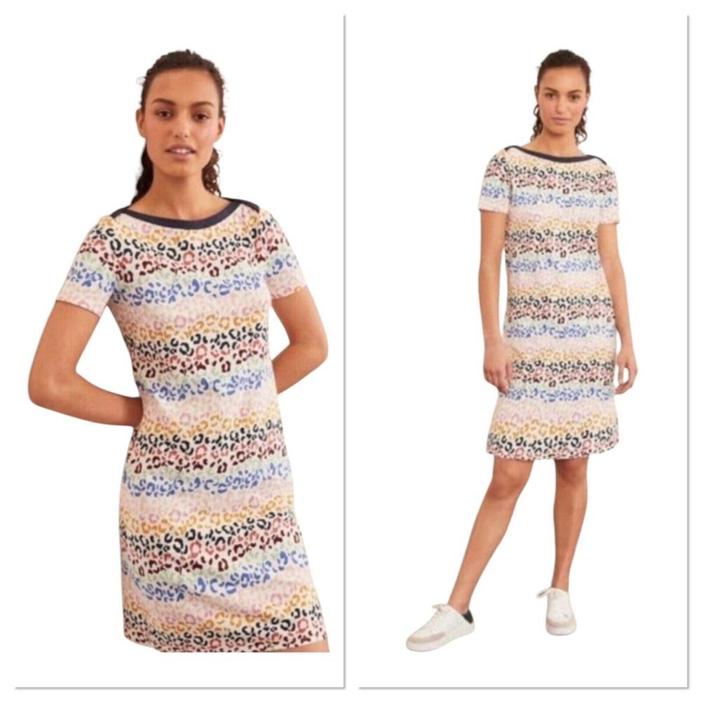 Boden Georgia T-Shirt Dress Jersey Leopard Rainbow Striped Multi Women Size 14R‎